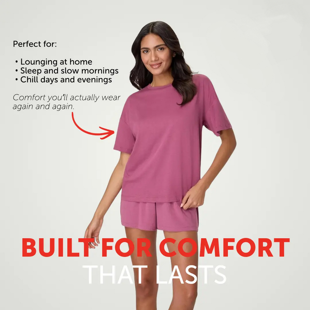 Women's 2-Piece Soft Lounge Set – Boxy Tee & Sleep Shorts, Comfortable Breathable Loungewear