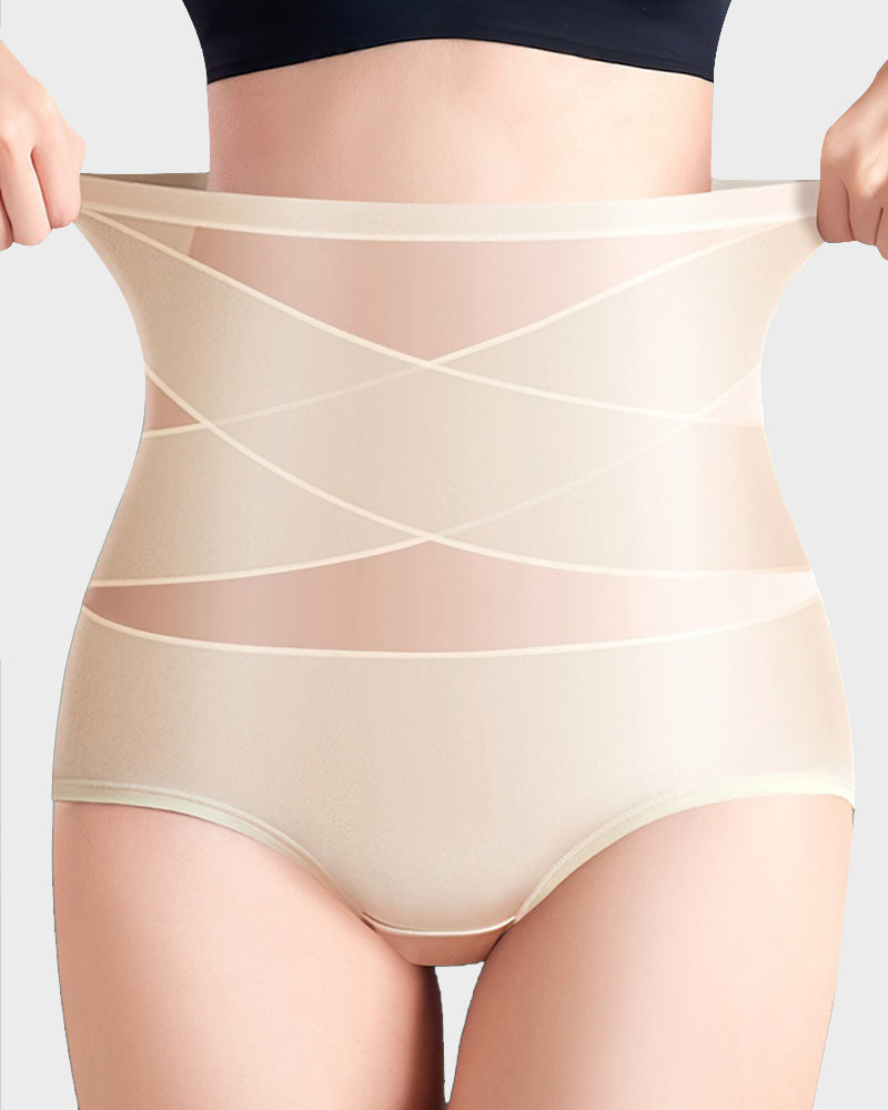 Plus-Size High-Waist Cross Tummy Control Panties