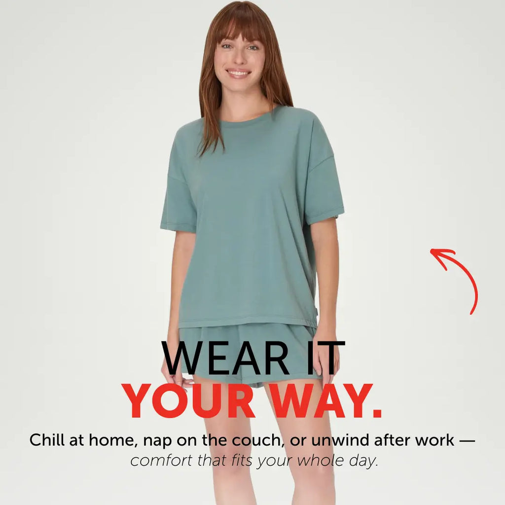 Women's 2-Piece Soft Lounge Set – Boxy Tee & Sleep Shorts, Comfortable Breathable Loungewear