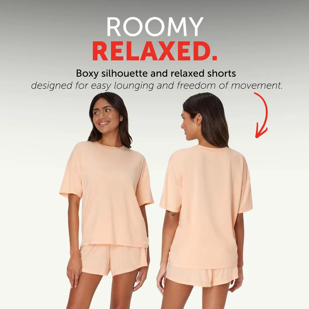 Women's 2-Piece Soft Lounge Set – Boxy Tee & Sleep Shorts, Comfortable Breathable Loungewear