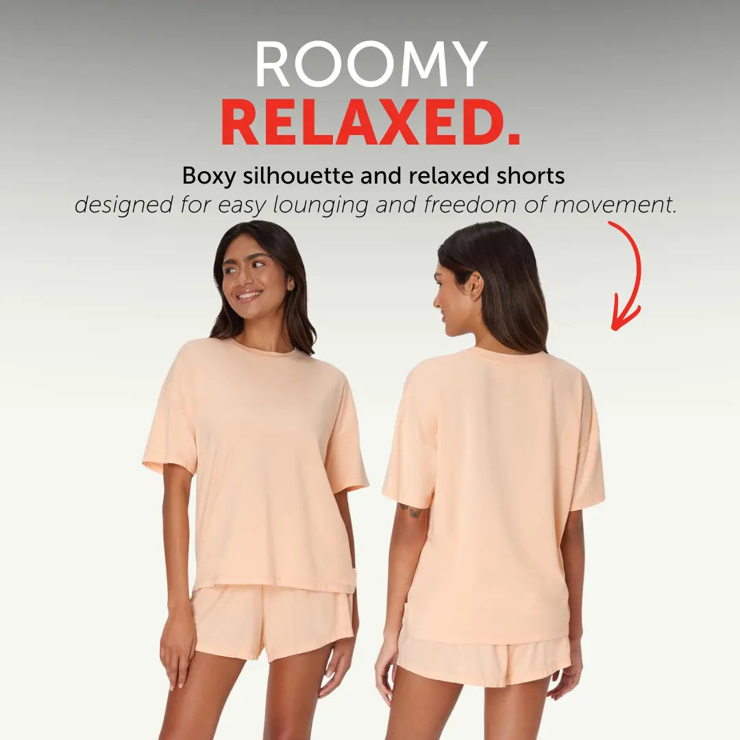 Women's 2-Piece Soft Lounge Set – Boxy Tee & Sleep Shorts, Comfortable Breathable Loungewear