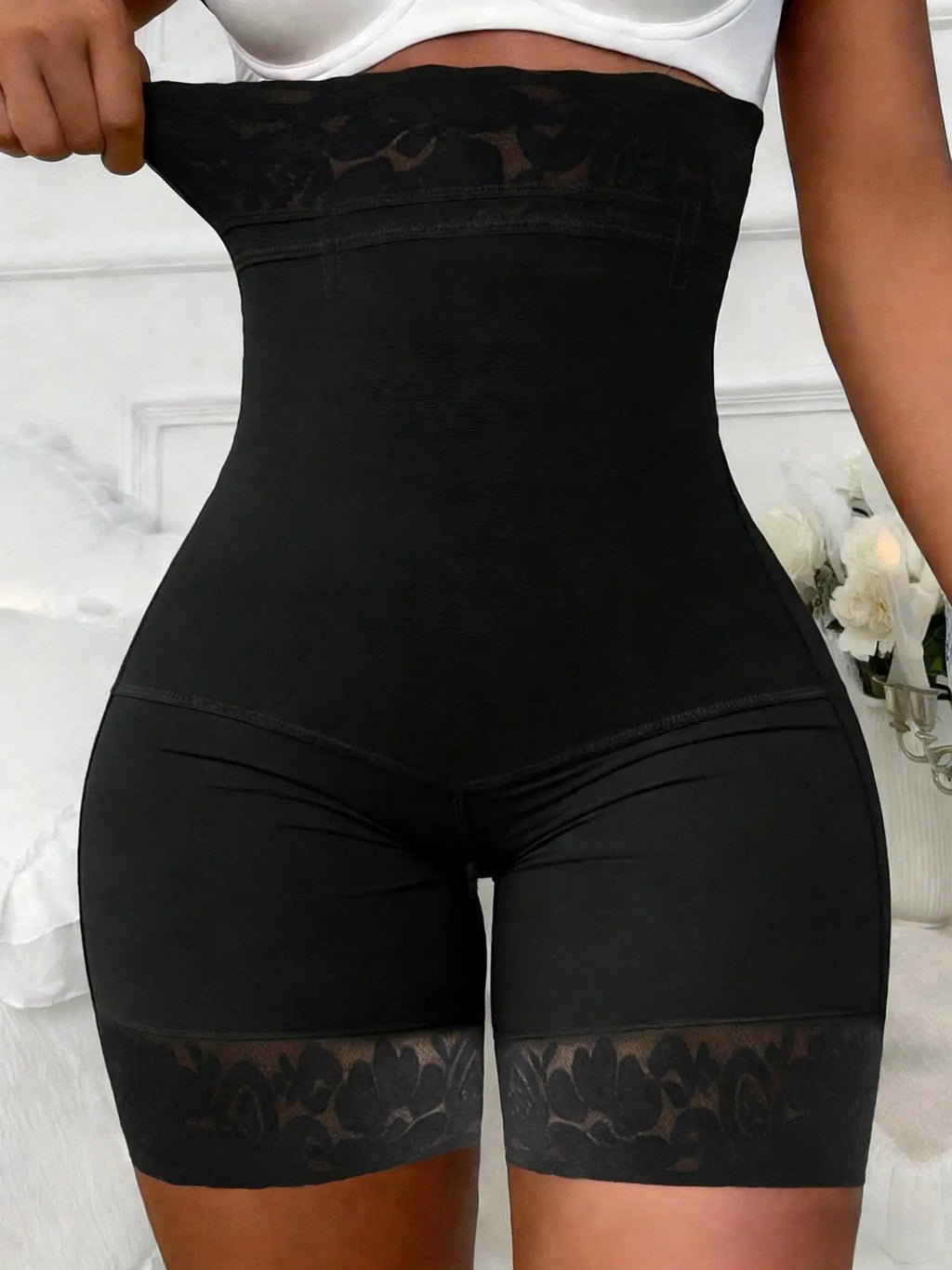 High Waist Tummy Control Shapewear Shorts | Butt Lift Breathable Lace Zipper Shorts
